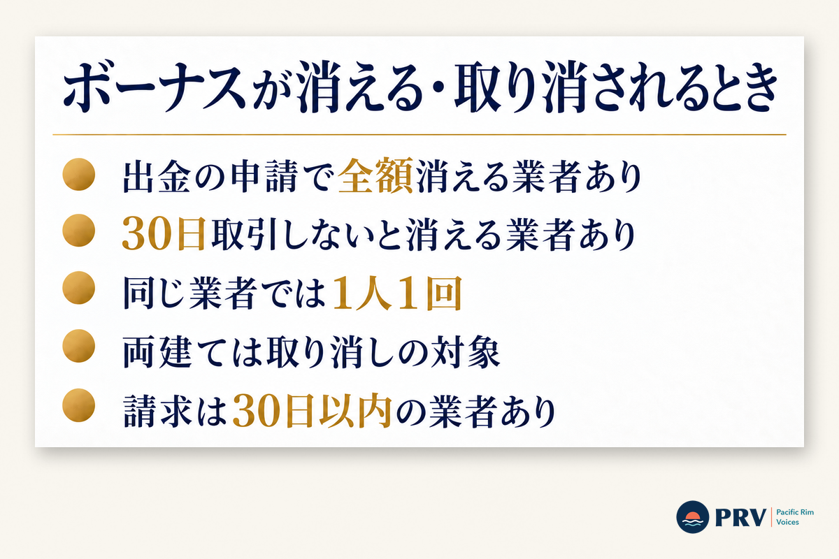 口座開設ボーナスが消える5つのケース